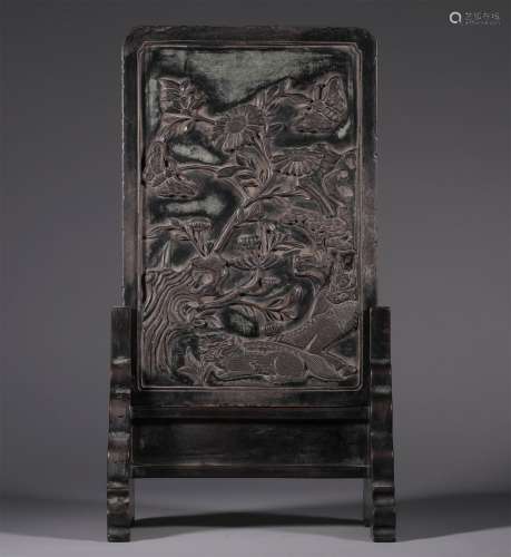 A QING DYNASTY CARVED DUAN STONE TALE SCREEN