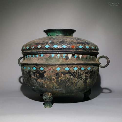 A WARRING STATES PERIOD INLAY TURQUOISE VESSEL
