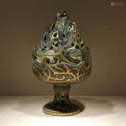 A WARRING STATES PERIOD BRONZE MIXED GOLD INCENSE BURNER