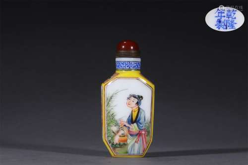 A CHINESE ENAMEL CHARACTER STORY SNUFF BOTTLE