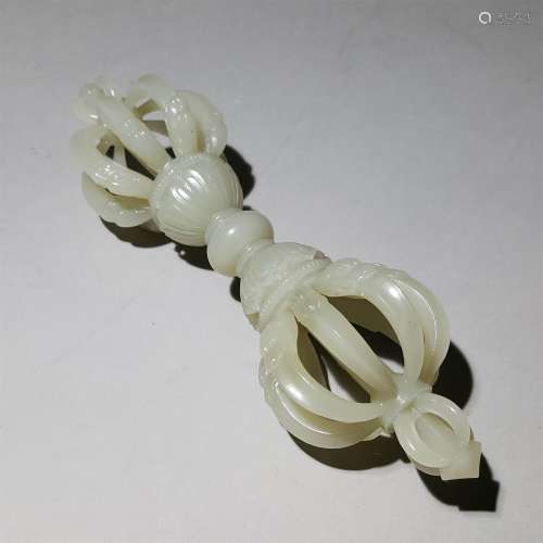 A QING DYNASTY CARVED WHITE JADE INSTRUMENT