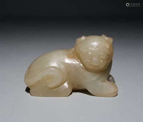 A CHINESE CARVED HETIAN JADE INCENSE INSERTED,BEAST