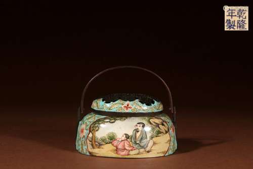A CHINESE ENAMEL CHARACTER STORY SNUFF BOTTLE PORTABLE THURIBLE