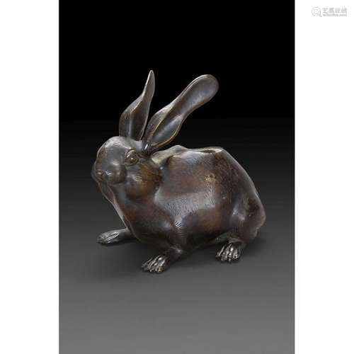 RABBIT in patinated bronze, figured sitting, formi…