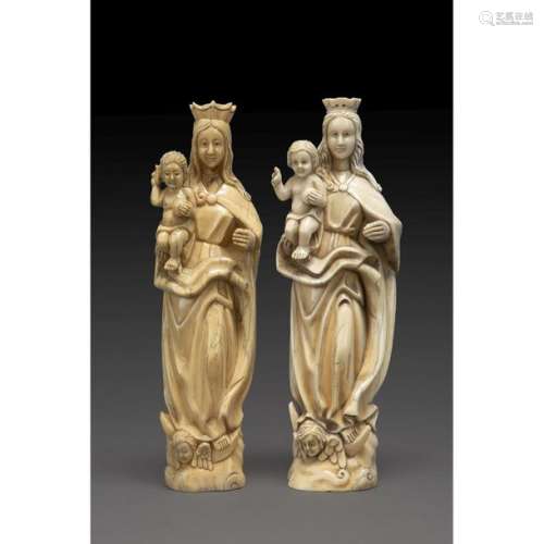 ~TWO ivory STATUTES representing Virgins with Chil…