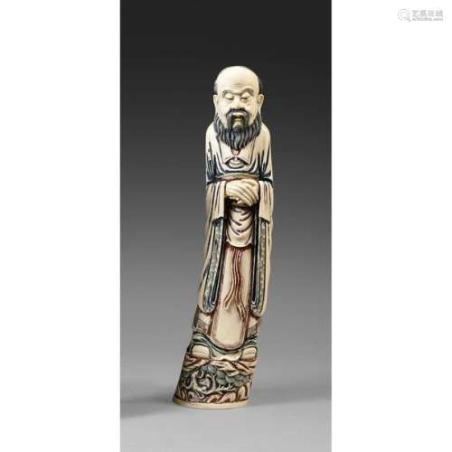 ~LARGE STATUTE OF A WISE man in ivory enhanced wit…