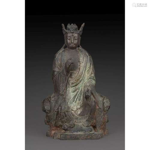 BODHISATTVA STATUE in cast iron with a brown patin…