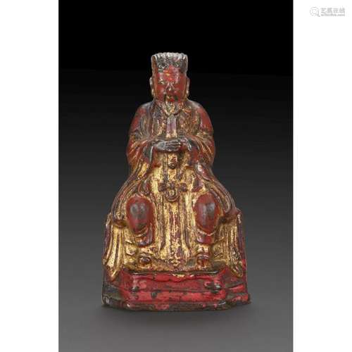 STATUTE OF LAOZI in gold and red lacquered bronze,…