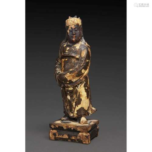 STATUTE in lacquered wood, formerly gilded, repres…