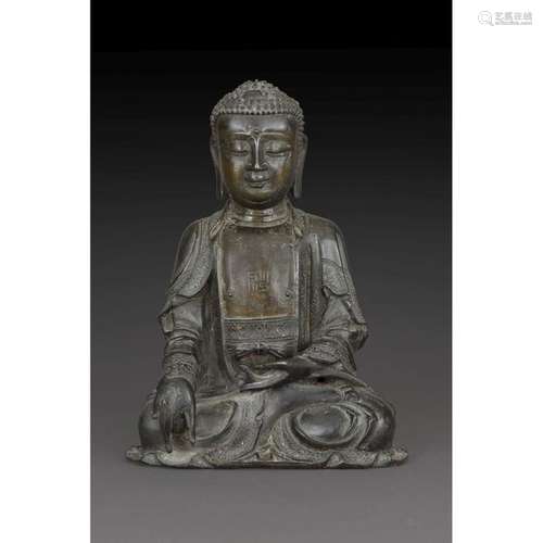 LARGE STATUETTE OF THE SHAKYAMUNI BUDDHA in bronze…