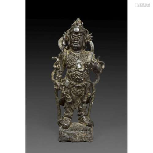 STATUTE OF SKANDA WEITUO in bronze with a brown pa…