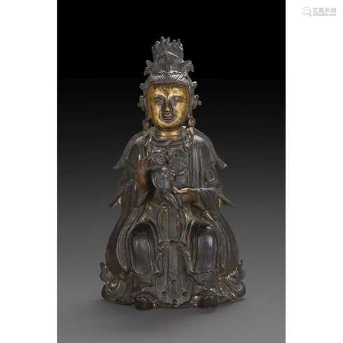 STATUTE OF GUANYIN TO THE CHILD in bronze with a b…