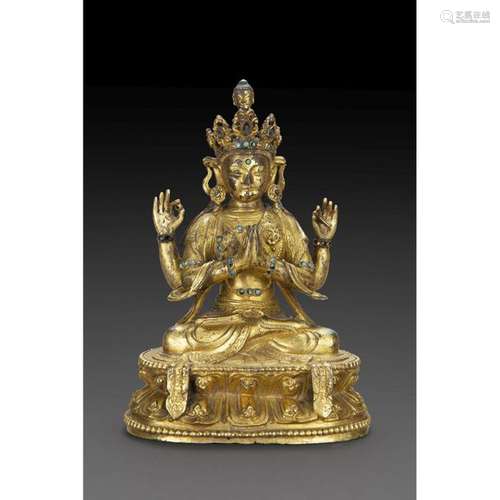 STATUTE OF SADAKSHARI AVALOKITESHVARA in gilt bron…