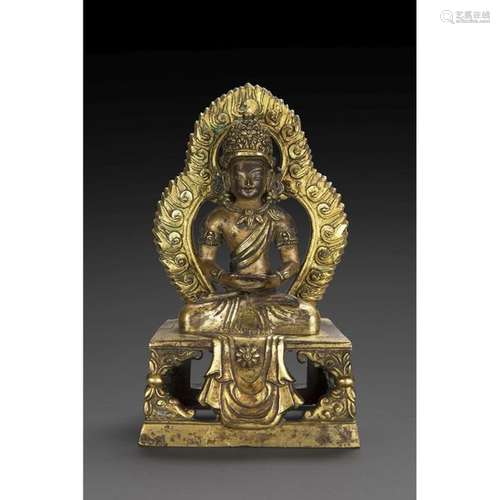 STATUTE OF AMITAYUS in gilt bronze, represented si…