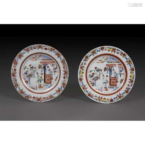 PAIR OF PLACES in porcelain, polychrome enamels of…
