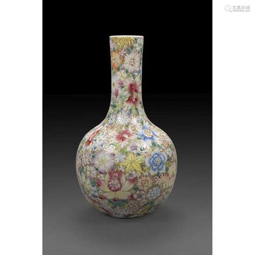 SMALL BOTTLE VASE in porcelain and polychrome enam…