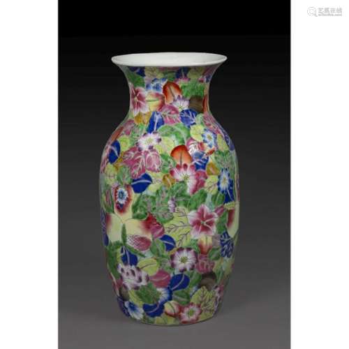 BALUSTER VASE in porcelain and polychrome enamels …