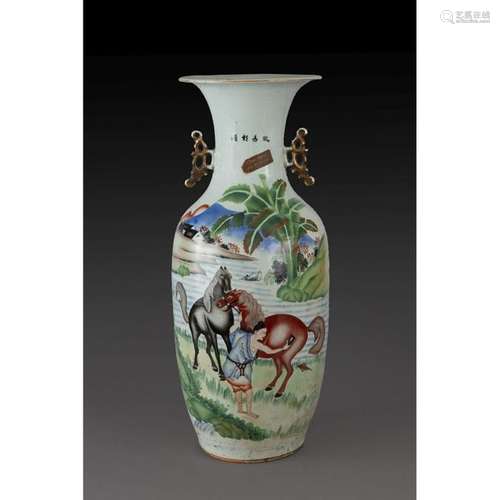 LARGE FUSE VASE in porcelain and polychrome enamel…