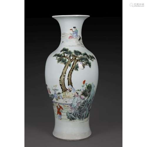 BALUSTER VASE in porcelain and polychrome enamels …