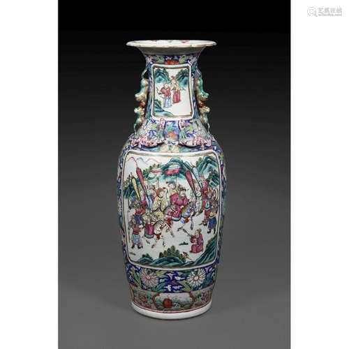 LARGE GUANYIN VASE in porcelain and polychrome ena…