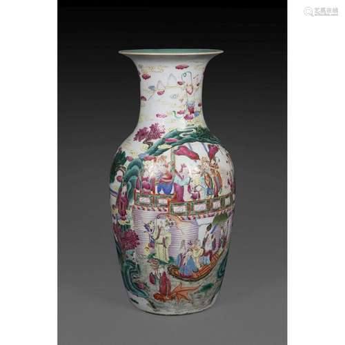 GUANYIN VASE in porcelain and polychrome enamels i…