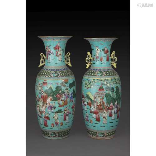 PAIR OF GUANYIN VASES in porcelain and polychrome …