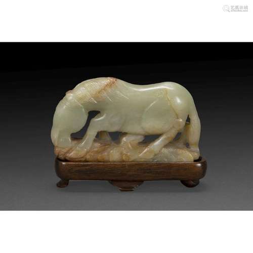 HORSE STATUTE in rust veined celadon nephrite jade…