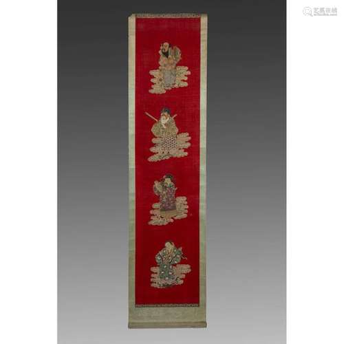 VERTICAL PANEL in silk tapestry, partially embroid…