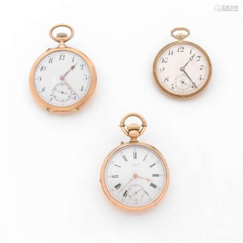 SET OF THREE YELLOW GOLD POCKET WATCHES MOVING: an…