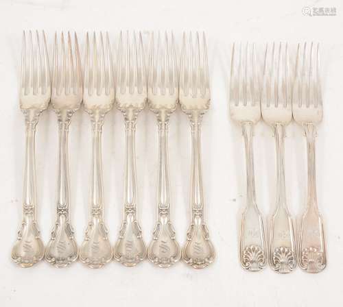 A set of six table forks, marked sterling,