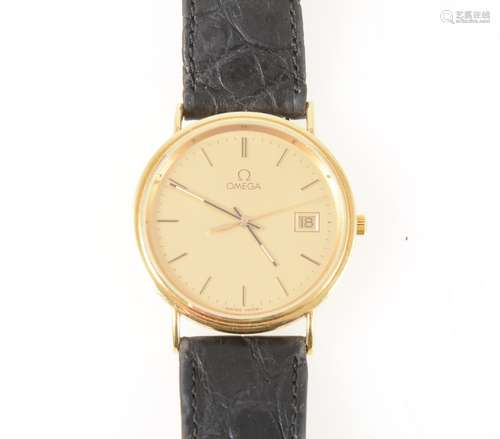 Omega - a gentleman's yellow metal quartz wrist watch.