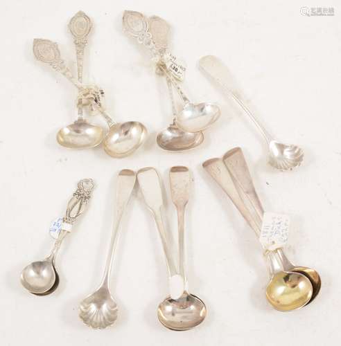 A set of four silver salt spoons by George Unite and four pairs.