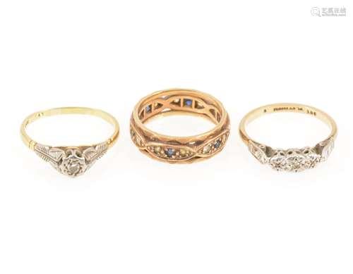 Two illusion set diamond rings and an eternity ring.