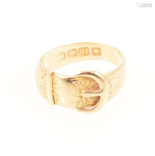 An 18 carat yellow gold buckle ring.