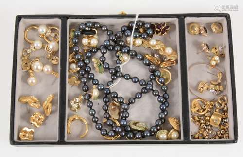 Twenty-three pairs of costume jewellery earrings to include Christian Dior, Monet, cultured pearls.