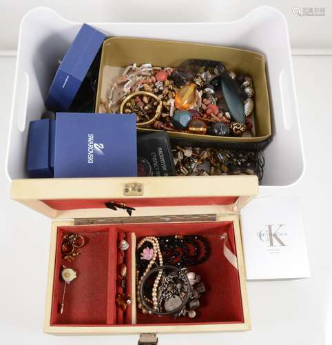 A box of silver, Swarovski and costume jewellery,