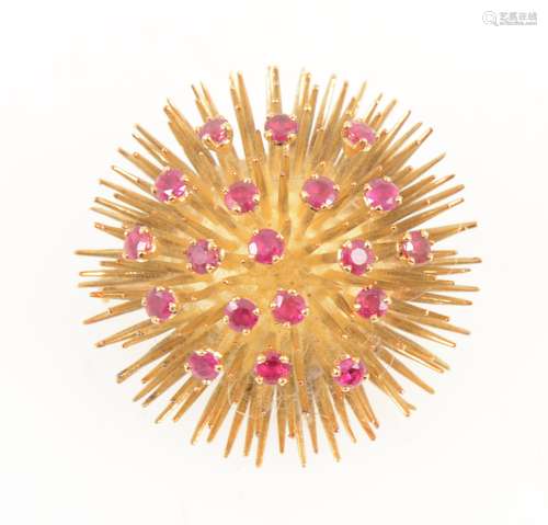 A French sea urchin brooch set with rubies.