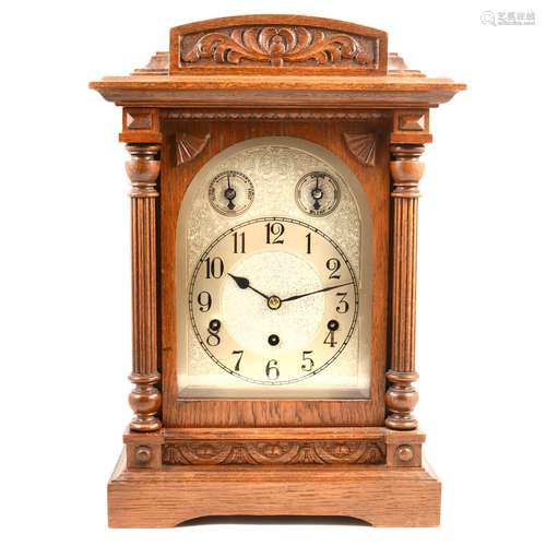 Edwardian oak mantel clock,