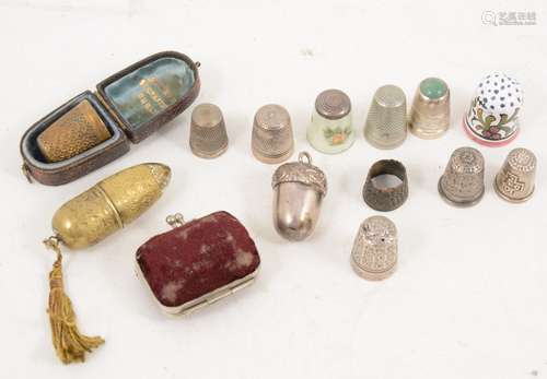 Sewing Interest - ten thimbles and three thimble cases.