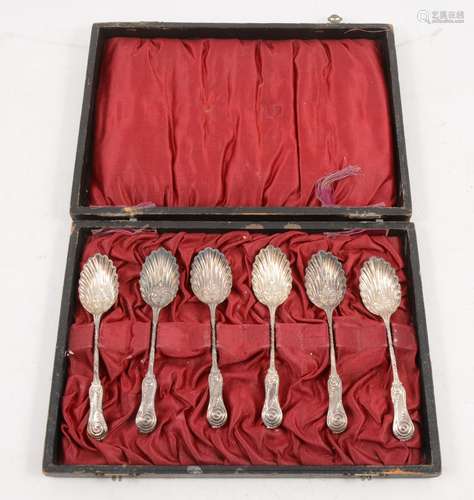 A cased set of Victorian silver shell teaspoons by Mappin & Webb, Sheffield 1897.