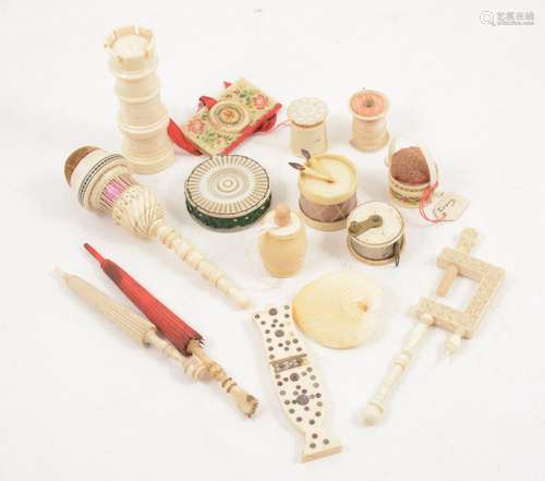 Sewing Interest - a collection of bone and early 20th century ivory items.