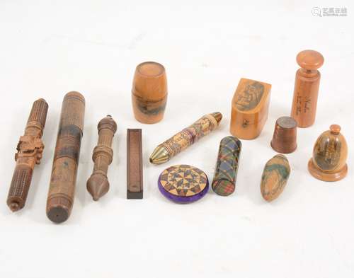 A collection of treen sewing requisites.