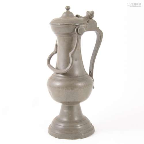 A French pewter wine flagon, 18th century