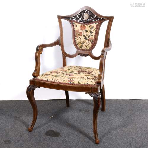 Pair of Edwardian bedroom chairs, and an oak dining chair