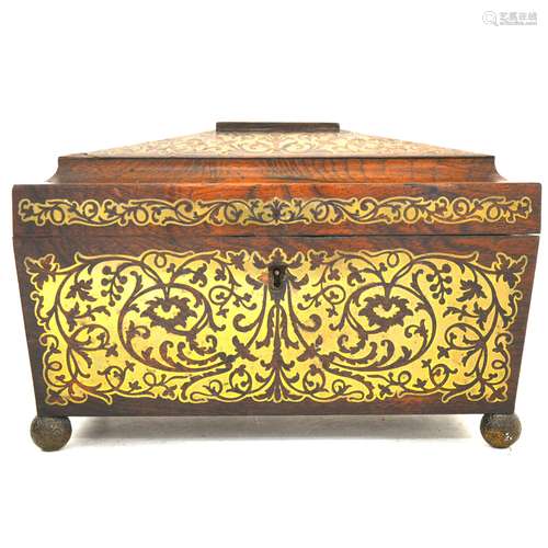 A Regency rosewood and boulle work tea caddy