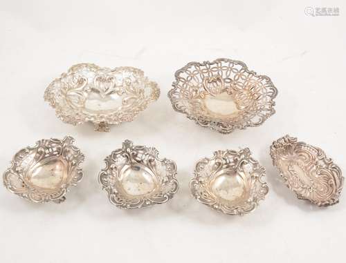 Six silver bonbon dishes