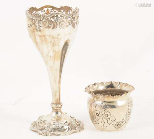 A silver vase by Mappin & Webb,London 1916, and small silver pot.