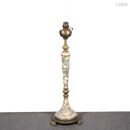 An Edwardian Burslem type stoneware and brass-mounted oil lamp