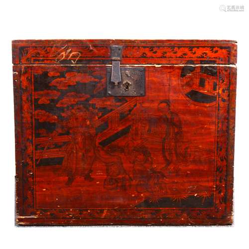 A Chinese stained and penwork chest