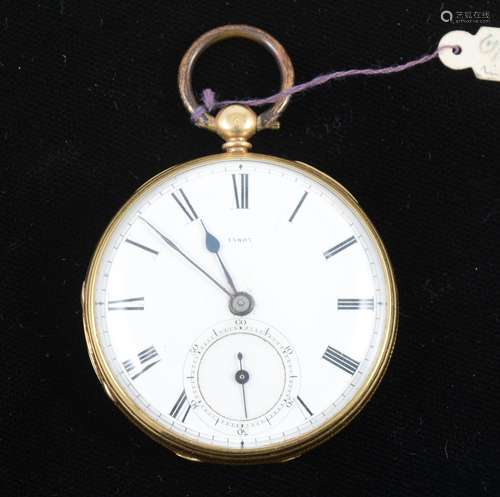 An 18 carat yellow gold open face pocket watch.